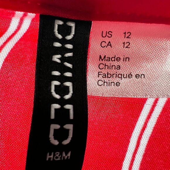 H&M Divided Red & White Striped Tie-Front Blouse – Size 12 - Picture 4 of 7